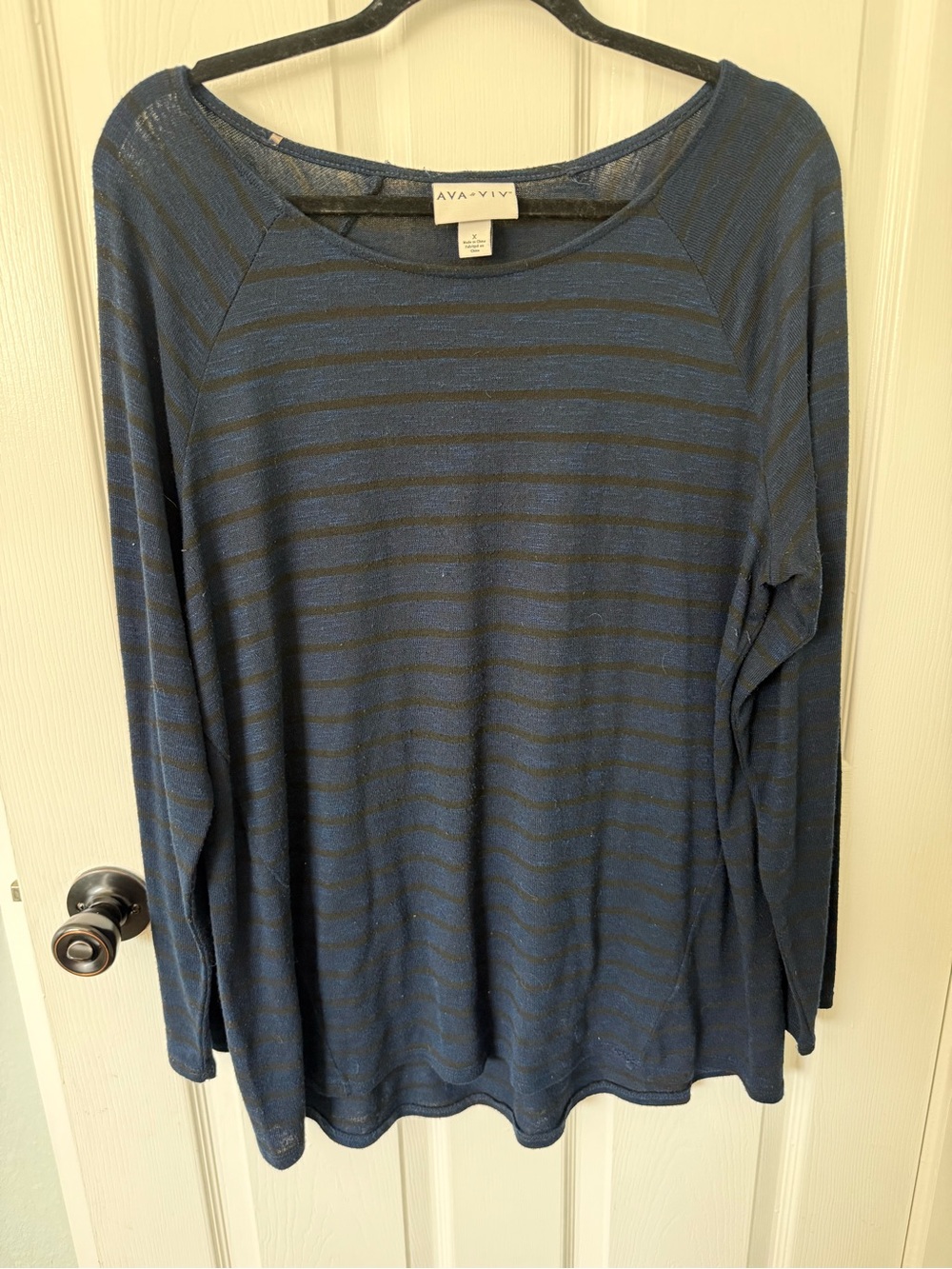 Ava & Viv Blue & Black Striped Long Sleeve